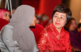 First Lady Sajidha Mohamed and Ambassador of China to Maldives Wang Lixin during the Chinese New Year celebrations held in Olympus -- Photo: Fayaaz Moosa