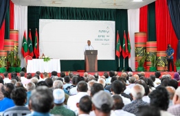 President Dr. Mohamed Muizzu addresses the people of Gaafu Alifu Villingili. -- Photo: President's Office