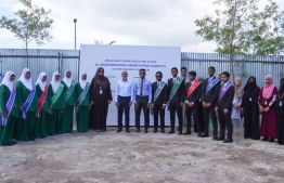 Education Minister, senior officials of the school and a number of students at the inauguration of the Arabiyya School construction.-- Photo: Education Ministry