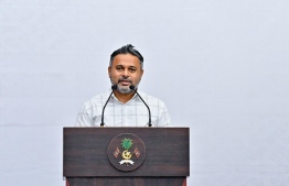 Minister of Fisheries and Ocean Resources, Ahmed Shiyam speaking at the ceremony in Ha. Ihavandhoo -- Photo: President's office