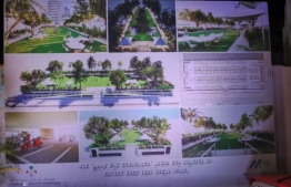 Photos of the design plan of the underground parking space and relaxation park displayed during the ceremony -- Photo: Male' City Council