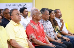 Former President Ibrahim Mohamed Solih and Male' City Mayor Adam Azim along with senor members of MDP in a meeting organized in Male' City last night