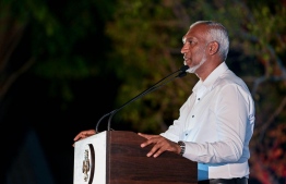 The President speaks in Raa Atoll Meedhoo last night.