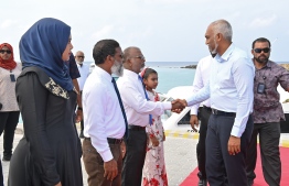 President Muizzu welcomed on his arrival at Noonu atoll Kendhikulhudhoo