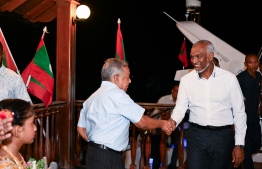 Parliamentarian of the Eydhafushi Constituency, Ahmed Saleem welcoming the president upon his arrival to Eydhafushi -- Photo: President's Office