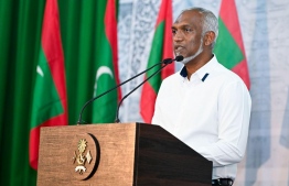 President Dr Mohamed Muizzu addressing the residential community of Baa atoll Eydhafushi during his visit to the island -- Photo: President's Office