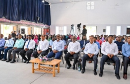The president in attendance of the ceremony held at Dh. Kudahuvadhoo together with this counsel -- Photo: President's Office