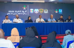 Press conference held today by the Ministry of Homeland Security and Technology and the various institutions overseen by the ministry.-- Photo: Fayaz Moosa / Mihaaru