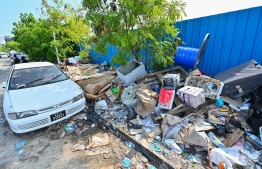 Garbage dumped onto a street in Male' City. -- Photo: Fayaz Moosa / Mihaaru News