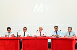 During the press conference held by Housing Ministry to disclose details of the procedures conducted by the Ministry under the administration's 14-day roadmap -- Photo: Fayaz Moosa / Mihaaru News