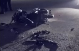 Scene of the accident, showing damage to the motorcycle.