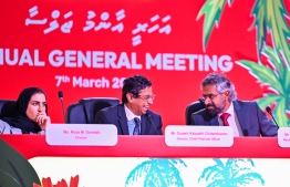 MD and CEO of Ooredoo Khalid Hassan M A Al-Hamadi, Board Director and Chief Financial Officer Suresh Kalpathi Chidambaram and Board Director Moza M. Darwish attend the Annual General Meeting (AGM) -- Photo: Fayaz Moosa