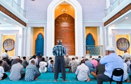 People attend the Friday prayer in Masjid Hassan Adam in hulhumale' Phase 2 -- photo: Fayaz Moosa