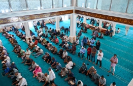 People attend the Friday prayer in Masjid Hassan Adam in hulhumale' Phase 2 -- photo: Fayaz Moosa