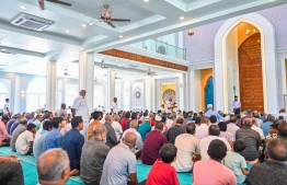People attend the Friday prayer in Masjid Hassan Adam in hulhumale' Phase 2: the mosque can accommodate 1,500 persons -- photo: Fayaz Moosa