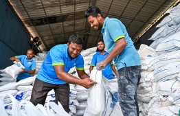 Food staples being prepared for distribution at the Public Services building of the City Council -- Photo: Fayaz Moosa