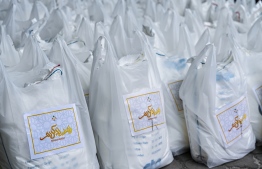 Bags of flour and rice prepared for distribution for each household: each household will receive 10 kilograms of rice and 10 kilograms of flour for the upcoming month of Ramadan -- Photo: Fayaz Moosa