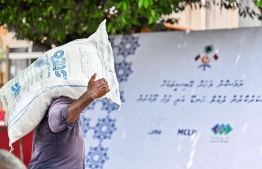 Government issued staples consisting of 10 kilograms of rice and 10 kilograms of flour for every household being brought to Social Center for distribution -- Photo: Fayaz Moosa