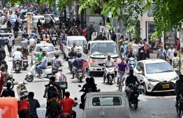 Majeedhee Magu: a traffic jam as long as the street.-- Photo: Nishan Ali / Mihaaru