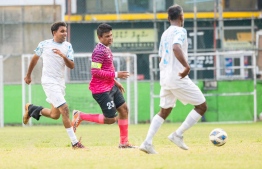 Vice President Hussain Mohamed Latheef 'Senbe' playing in Saturday's match of the Veterans League 2024.-- Photo: Vaguthu