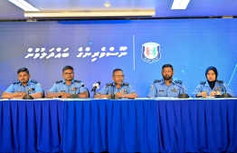 Press conference held by Police yesterday.-- Photo: Nishan Ali / Mihaaru