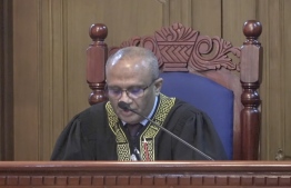 Judge Husnu Suood delivers the verdict today. -- Photo: Mihaaru