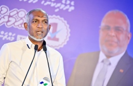 President Dr Mohamed Muizz speaking during the ceremony held last night in Chaandhanee Magu to open the campaign booth of Candidate Zameer . Photo: Fayaz Moosa / Mihaaru