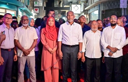 During the ceremony held last night in Chaandhanee Magu to open the campaign booth of Candidate Zameer . Photo: Fayaz Moosa / Mihaaru