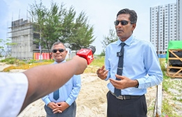 HDC Managing Director Ibrahim Fazul Rasheed speaks to a reporter at the ceremony to relocate the networks. -- Photo: Fayaz Moosa/Mihaaru