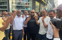 VB Hassan with MDP Chairperson Fayyaz Ismail and other members of the party -- Photo: MDP