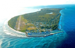 Aerial view of Fuvahmulah displaying the shape of a flip-flop. -- Photo: Asad's Photography