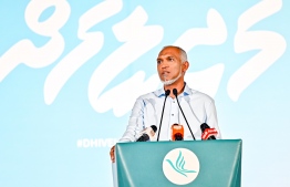 The president speaking at a ceremony eld on 20 April 2024. -- Photo: Fayaz Moosa / Mihaaru News