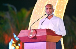 [File] President Dr Mohamed Muizzu addresses the public