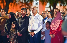 President Dr Muizzu, Vice President Latheef, and their families attended Monday night's event to launch the 'Eid Ali' initiative.-- Photo: Fayaz Moosa / Mihaaru