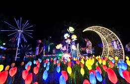 'Eid Ali' decorations at the Republic Square.-- Photo: Fayaz Moosa / Mihaaru