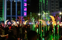 The entire Republic Square is the sea of floral designed lights under the 'Eid Ali' initiative. -- Photo: Fayaz Moosa / Mihaaru