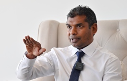 During the interview of MD of STO, Shimad Ibrahim by Mihaaru News. -- Photo: Nishan Ali