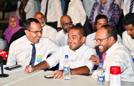 Maleeh (L), Zain (C) and Jameel (R) at PNF Formation Meeting.-- Photo: Nishan Ali / Mihaaru