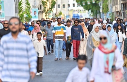 Early this morning, a large number of people in Male' City congregated for Eid prayers.-- Photo: Nishan Ali / Mihaaru