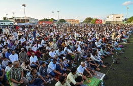 Large congregation gathered for Fitr Eid prayers early this morning.-- Photo: Nishan Ali / Mihaaru