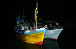 The apprehended fishing vessel with drugs aboard.