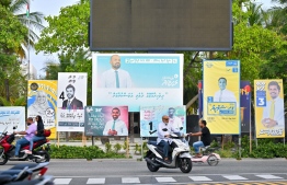 Campaign posters for parliamentary elections affixed across streets in the Male region. -- Photo: Fayaz Moosa / Mihaaru News