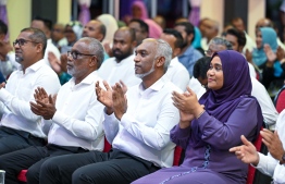 President Dr Mohamed Muizzu and his wife, Sajidha Mohamed at the campaign event held in Fuvahmulah. -- Photo: People's National Congress