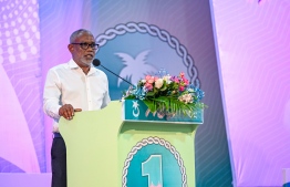 Special Advisor to the President, Abdul Raheem Abdulla speaking at the campaign event held in Fuvahmulah. -- Photo: People's National Congress