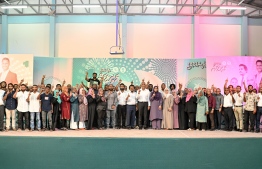 PNC candidates, supporters and the President at the campaign event held in Fuvahmulah. -- Photo: People's National Congress
