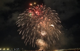Fireworks at PNC celebrations.-- Photo: Nishan Ali / Mihaaru