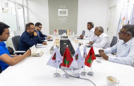 During the meeting between the Maldives Olympic Company and the FIFA delegation. -- Photo: Ismail Thoriq / MOCC