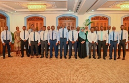 The six independant members elected for the 20th parliamentary term together with President Dr Mohamed Muizzu and Ministers of the Cabinet. -- Photo: PNC