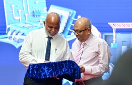 Minister of Housing, Land and Urban Development, Dr Ali Haidar Ahmed launching the new Villa College programs at the ceremony held yesterday. -- Photo: Nishan Ali / Mihaaru News