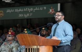 Minister Ghassan speaking at the event in Girifushi,-- Photo: MNDF
